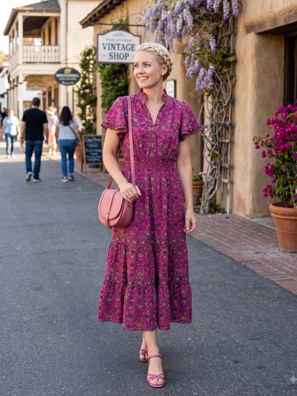 Max Studio Raspberry Floral Maxi Dress